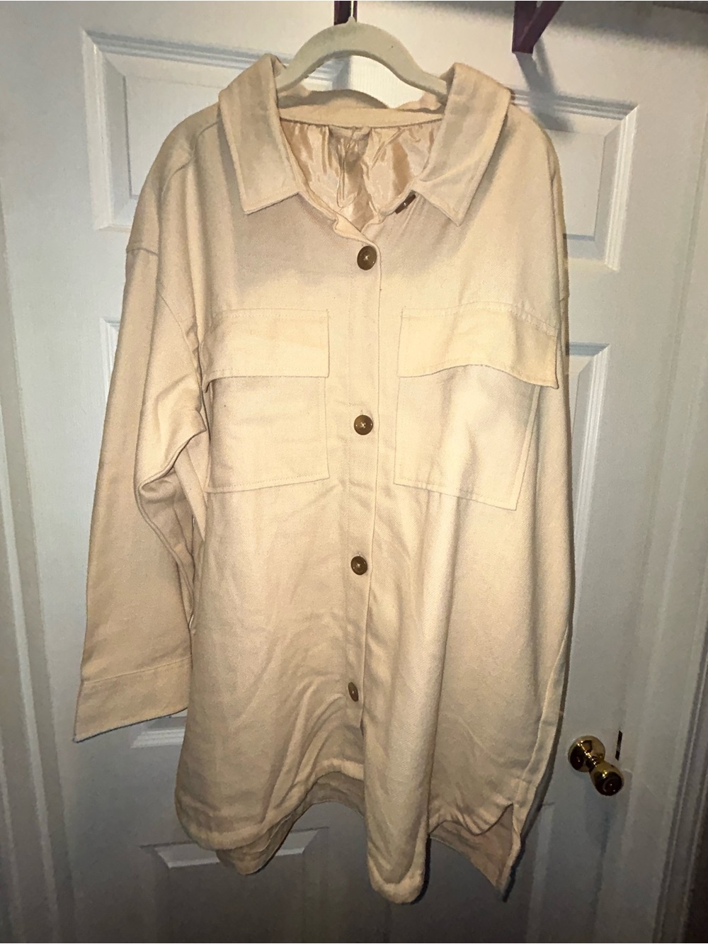 Cream Button-Up oversized Shacket Jacket